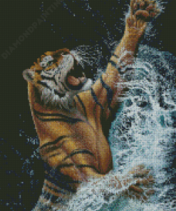 Tiger Playing In Water Diamond Paintings