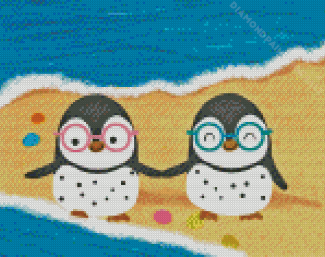 Two Baby Penguins On The Beach Diamond Paintings