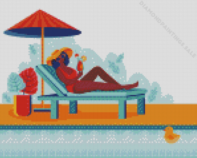 Woman Relaxing On A Chaise Longue Illustration Diamond Paintings