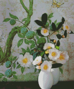 Aesthetic Vase With White Camellia Flowers Diamond Paintings