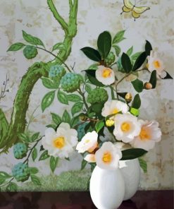 Aesthetic Vase With White Camellia Flowers Diamond Painting