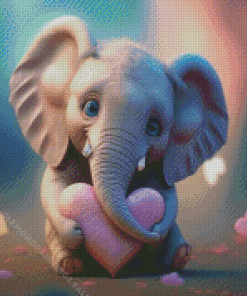 Baby Elephant And Heart Diamond Paintings