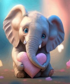 Baby Elephant And Heart Diamond Painting