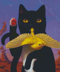 Black Cat And Bird Diamond Paintings