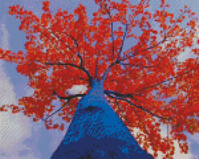 Blue And Red Tree Diamond Paintings