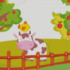 Cow And Chicken With Fruits Trees Diamond Paintings