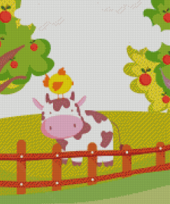 Cow And Chicken With Fruits Trees Diamond Paintings