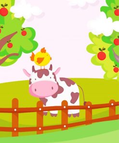 Cow And Chicken With Fruits Trees Diamond Painting