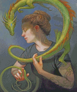 Dragon And Woman Side Profile Diamond Paintings