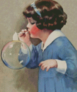 Girl Blowing Bubbles Diamond Painting