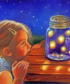 Girl Watching Fireflies Diamond Painting