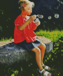Little Girl Blowing Bubbles Diamond Paintings