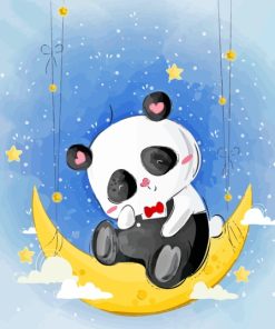 Panda On Moon Diamond Painting