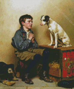 Retro Boy With Dog Diamond Paintings