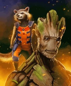 Rocket And Groot Diamond Painting