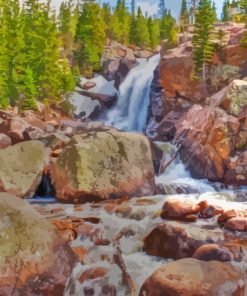 Rocky Mountains Alberta Waterfall Diamond Painting