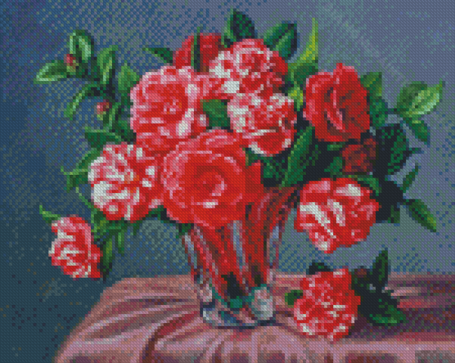 Vase With Pink Camellia Flowers Diamond Paintings