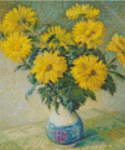 Yellow Chrysanthemum In Vase Diamond Paintings