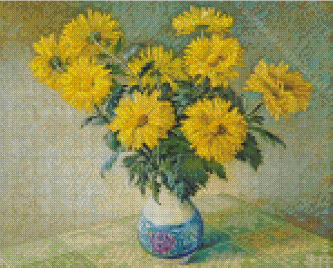 Yellow Chrysanthemum In Vase Diamond Paintings