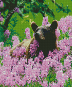 Grizzly Bear In Flower Field Diamond Paintings