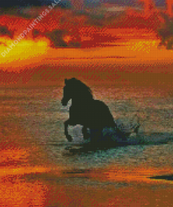 Horse On Beach Sunset Diamond Paintings