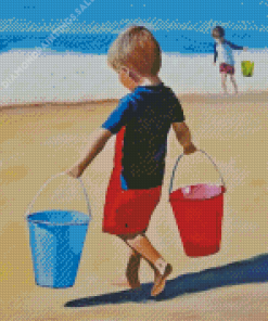 Kid At Beach Diamond Paintings