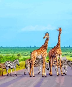 Kruger National Park Giraffes And Zebras Diamond Painting