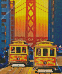 San Francisco Tramway City Sunset Scene Diamond Paintings