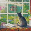 Aesthetic Cat By Window Diamond Painting