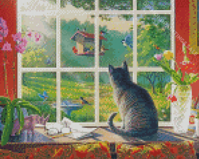 Aesthetic Cat By Window Diamond Painting