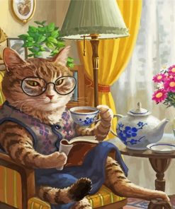 Cat With Tea Cup Diamond Painting