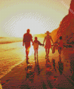Family Walking On Beach Diamond Painting