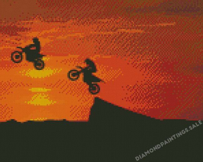 Dirt Bikers Sunset Silhouette Diamond Painting