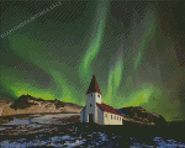 Church In Land Of Northern Light Diamond Painting