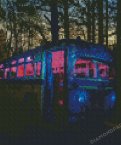 School Bus In The Forest Diamond Paintings