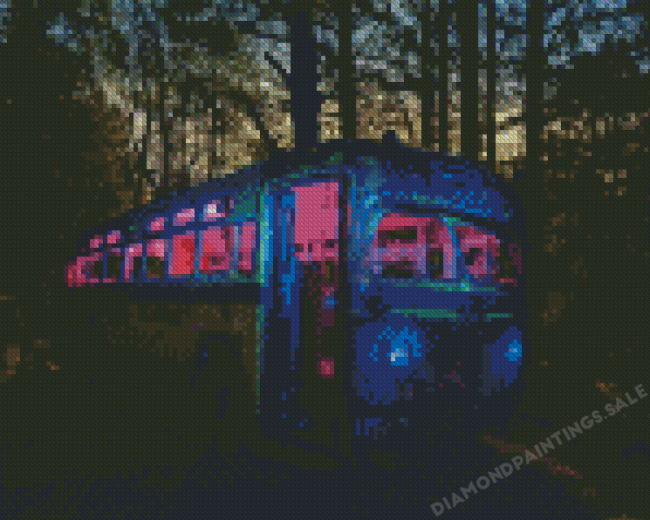 School Bus In The Forest Diamond Paintings