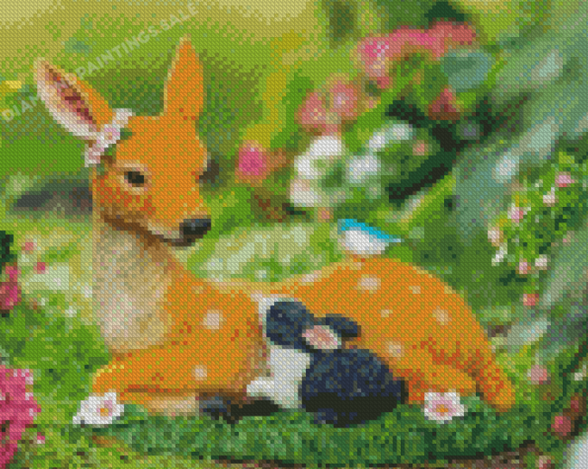 Black Rabbit And Deer Diamond Paintings