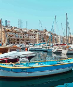 Boats In The Harbor Of Malta Diamond Paintings