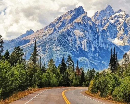 Road Mountains In Snow Diamond Painting