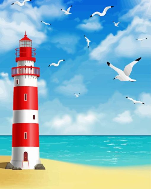 Beach Lighthouse Scene Diamond Painting