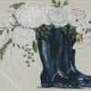 Black Rain Boots And White Peonies Diamond Painting