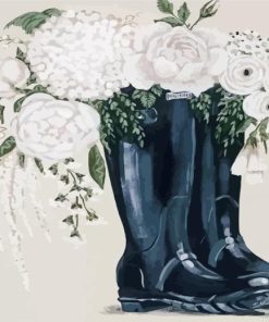 Black Rain Boots And White Peonies Diamond Painting