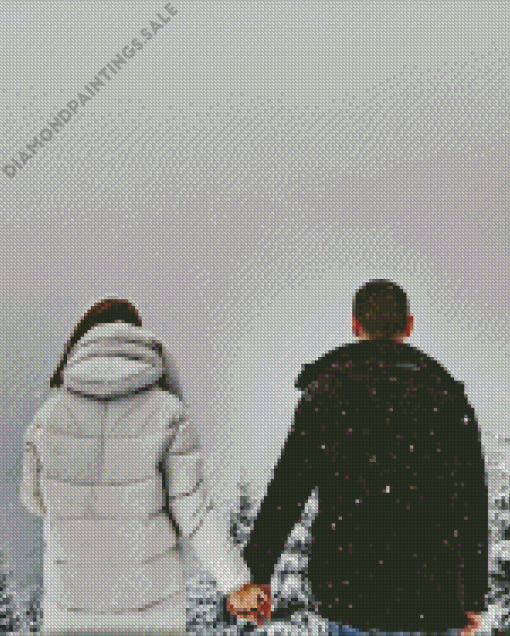 Couple In Snow Backside View Diamond Painting