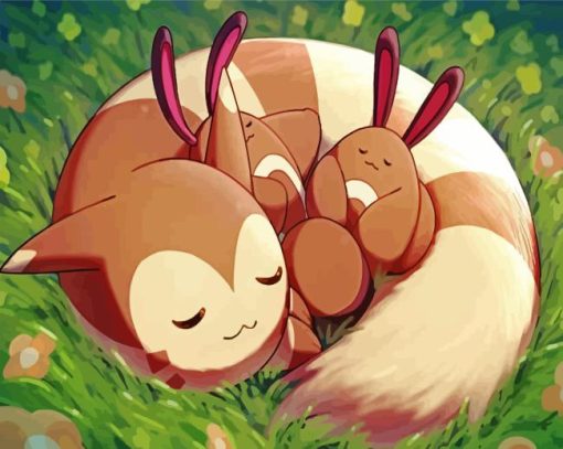 Furret With Sentret Sleeping Diamond Painting