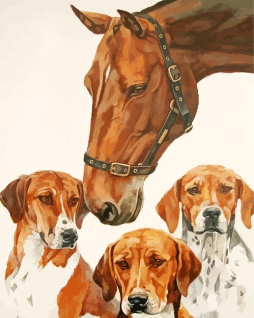 Horse And Hounds Dogs Diamond Painting