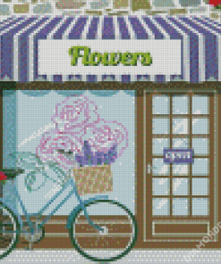 Bicycle At The Flower Shop Diamond Painting