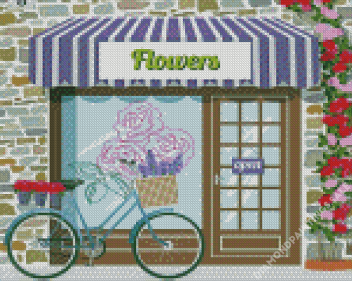 Bicycle At The Flower Shop Diamond Painting