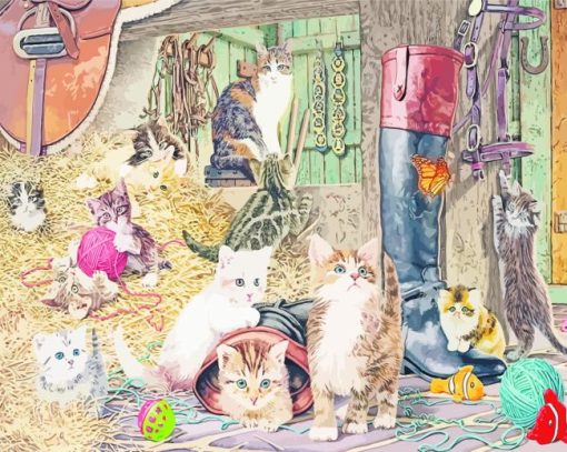 Kittens In A Barn Diamond Painting