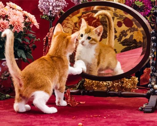 Orange Cat At The Mirror Diamond Painting