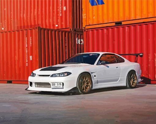 White Nissan S15 Car Diamond Painting